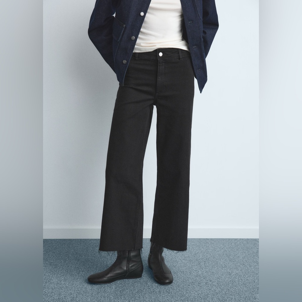 Mango high rise Denim Culotte Pants in Black